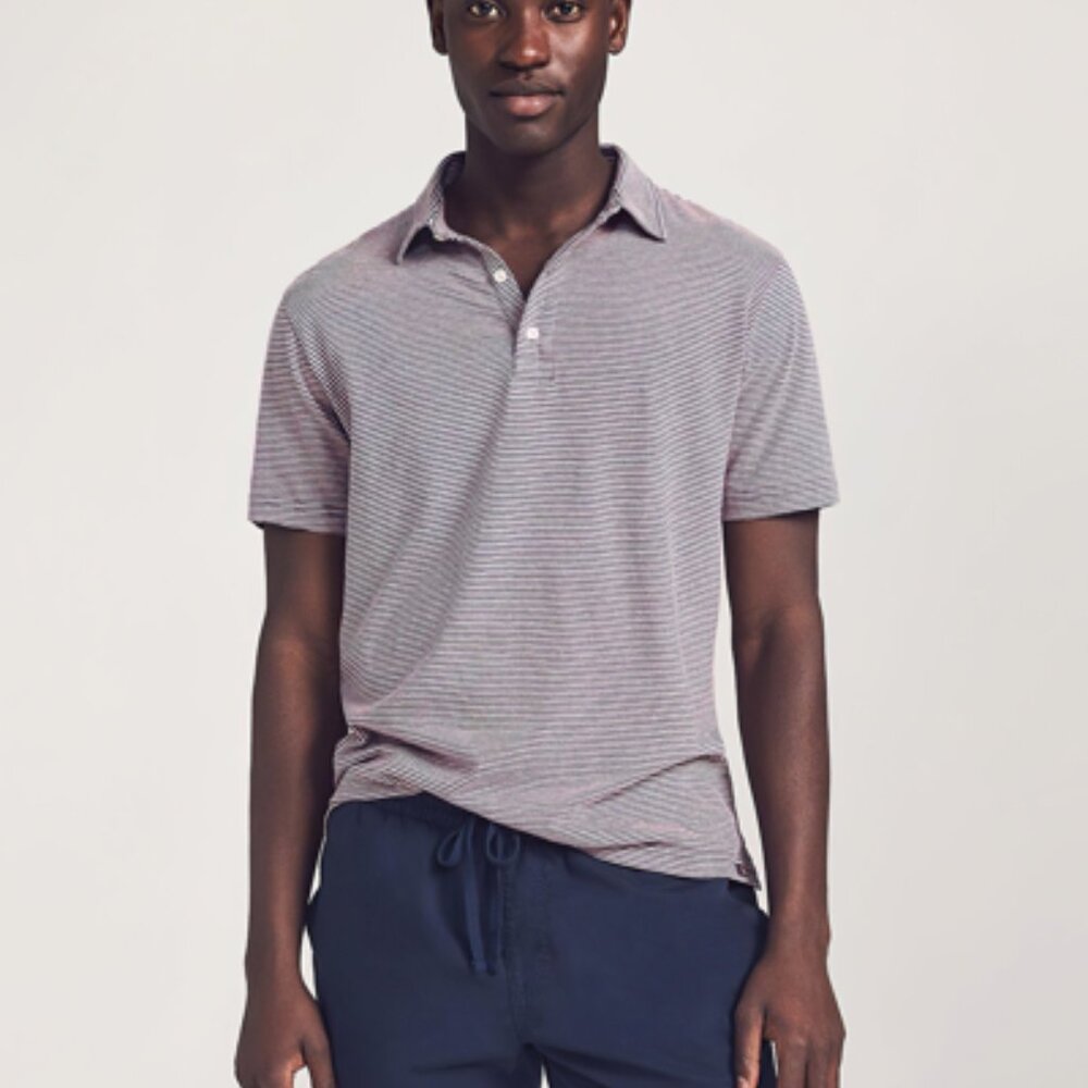 FAHERTY Men's XL Isle Polo Shirt In Navy Pink Feeder